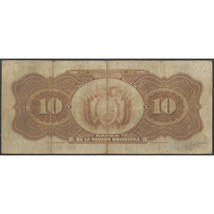 Bolivia 10 Bolivianos ND1929 Serie B P114a reverso