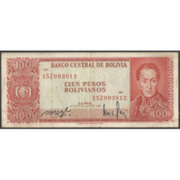 Bolivia 100 Pesos Bolivianos L 13 Jul 1962 Serie 15Z P164A