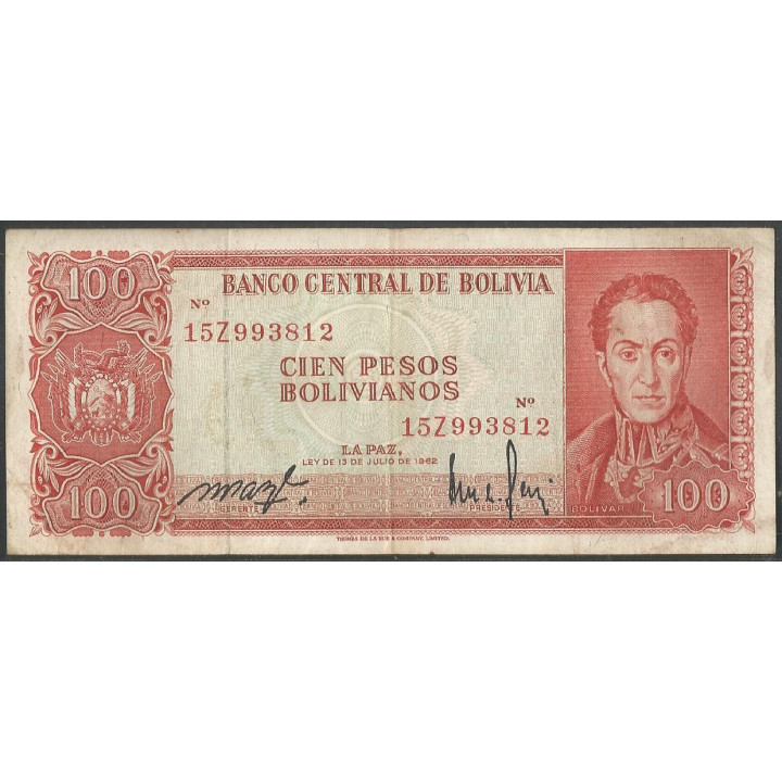 Bolivia 100 Pesos Bolivianos L 13 Jul 1962 Serie 15Z P164A