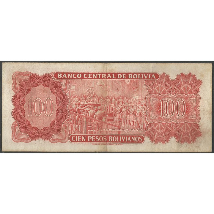 Bolivia 100 Pesos Bolivianos L 13 Jul 1962 Serie 15Z P164A reverso