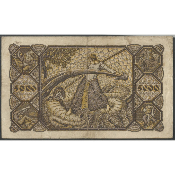 Alemania - Banco de Baden 5.000 Mark 1 Dic 1922 Ps909 reverso