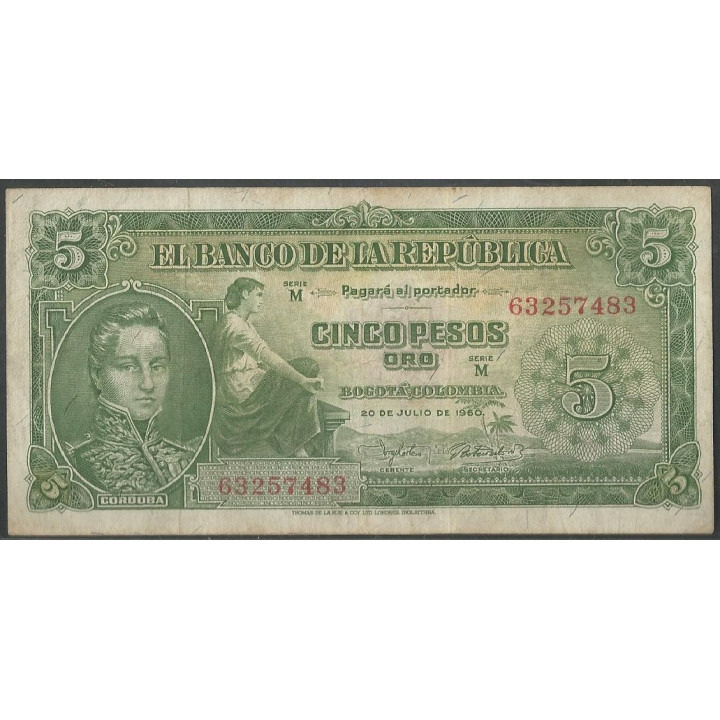 Billete de 5 Pesos 20 Jul 1960 M63257483 BGW125