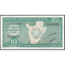 Burundi 10 Francs 1 Nov 2007 P33e