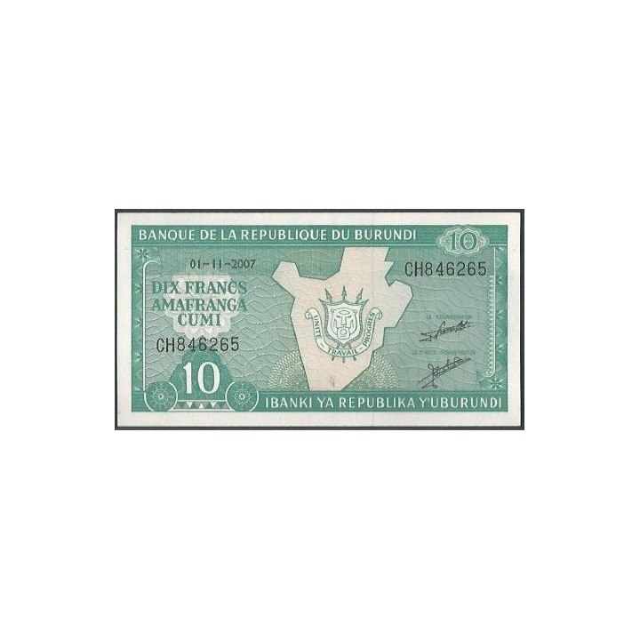 Burundi 10 Francs 1 Nov 2007 P33e