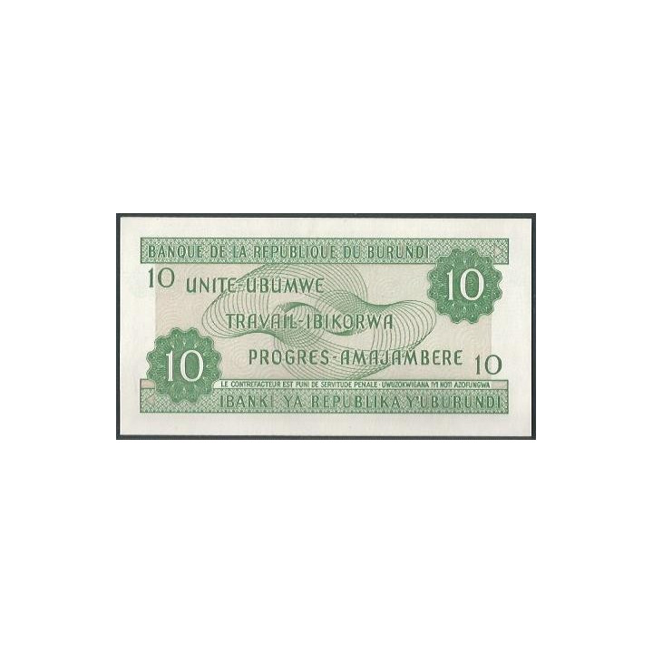 Burundi 10 Francs 1 Nov 2007 P33e reverso