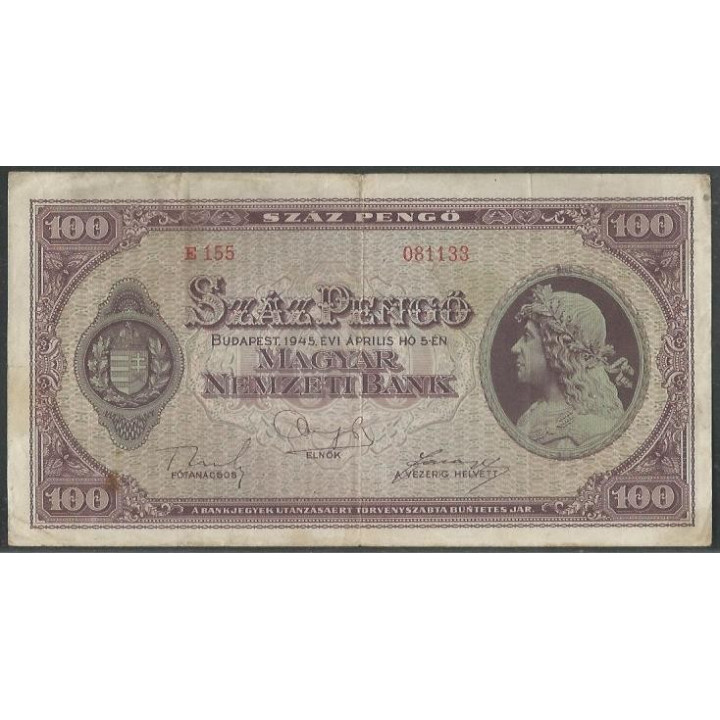 Hungria 100 Pengo 5 Abr 1945 P111b