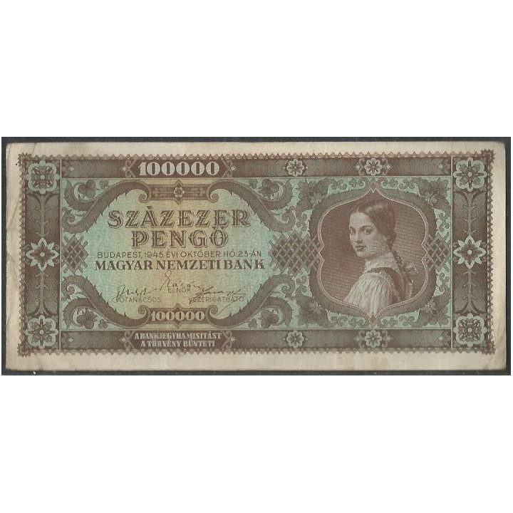 Hungria 100.000 Pengo 23 Oct 1945 P121a