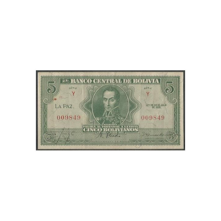 Bolivia 5 Bolivianos L 20 Jul 1928 Serie Y P129