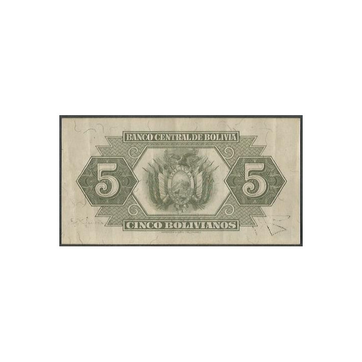 Bolivia 5 Bolivianos L 20 Jul 1928 Serie Y P129 reverso