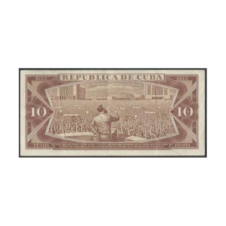 Cuba 10 Pesos 1967 P104a reverso