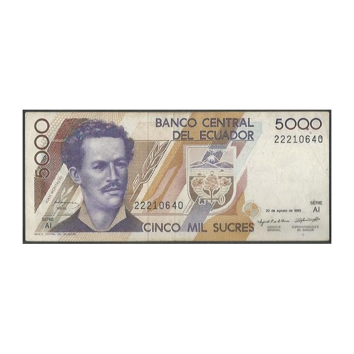 Ecuador 5.000 Sucres 20 Ago 1993 AI P128a