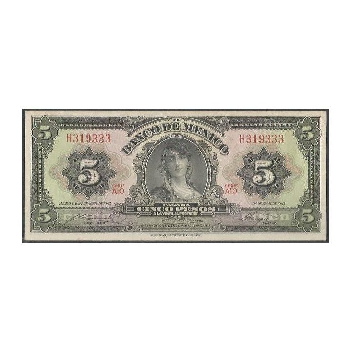 Mexico 5 Pesos 24 Abr 1963 Serie AIO P60h