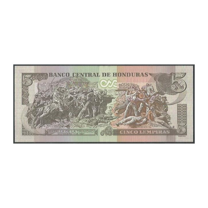 Honduras 5 Lempiras 20 Jun 2019 P98d reverso