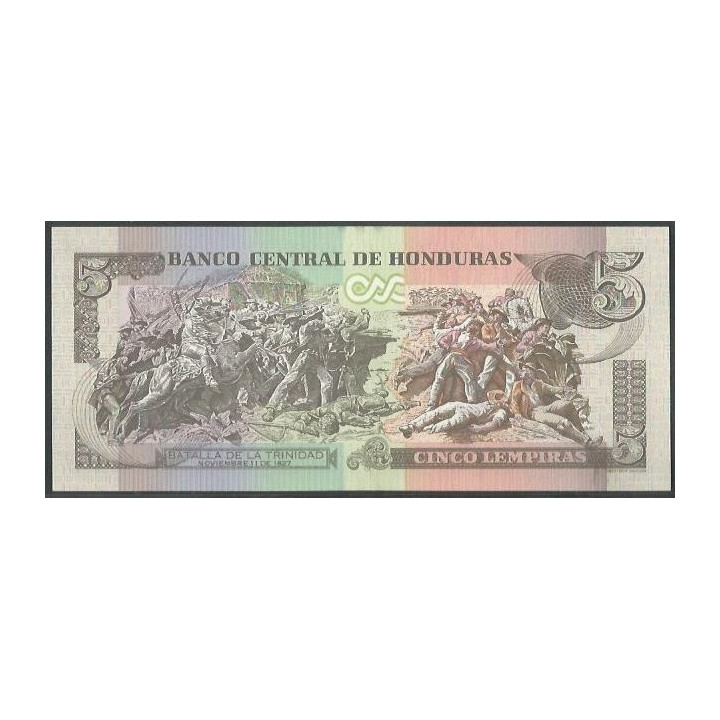 Honduras 5 Lempiras 12 Jun 2014 P98b reverso