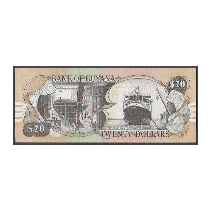 Guyana 20 Dollars ND1996 Firma 15 P30f reverso