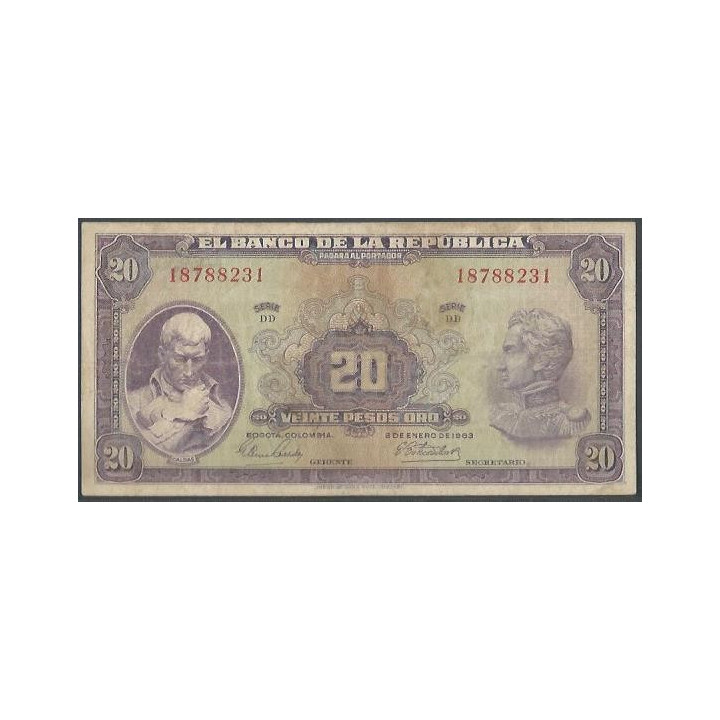 Billete de 20 Pesos 2 Ene 1963 BGW221