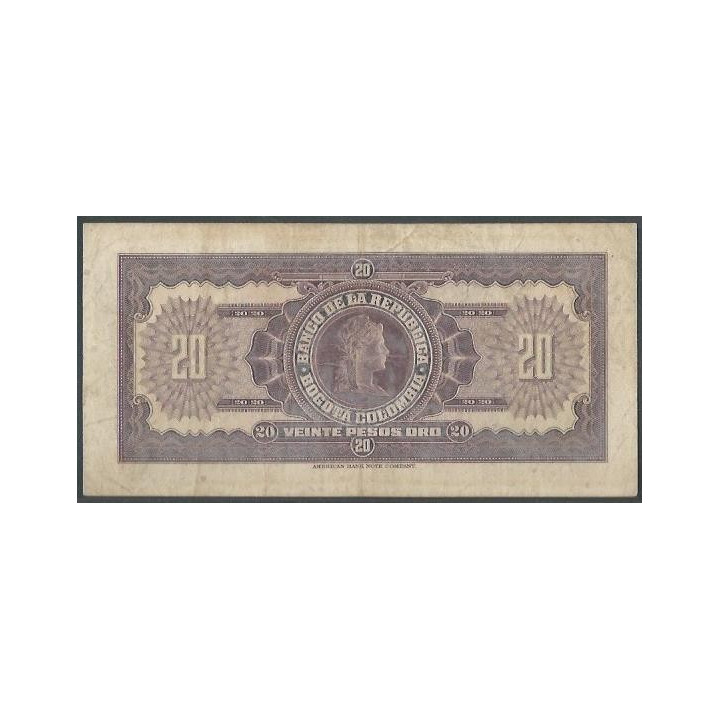 Billete de 20 Pesos 2 Ene 1963 BGW221 reverso