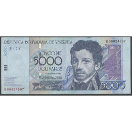 Venezuela 5.000 Bolivares 13 Ago 2002 B 8 Dig P84b