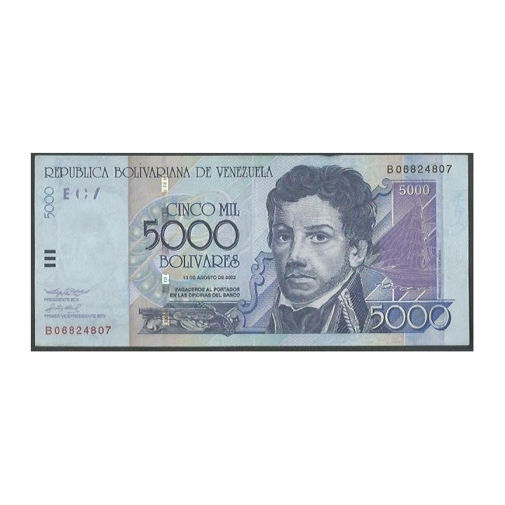 Venezuela 5.000 Bolivares 13 Ago 2002 B 8 Dig P84b