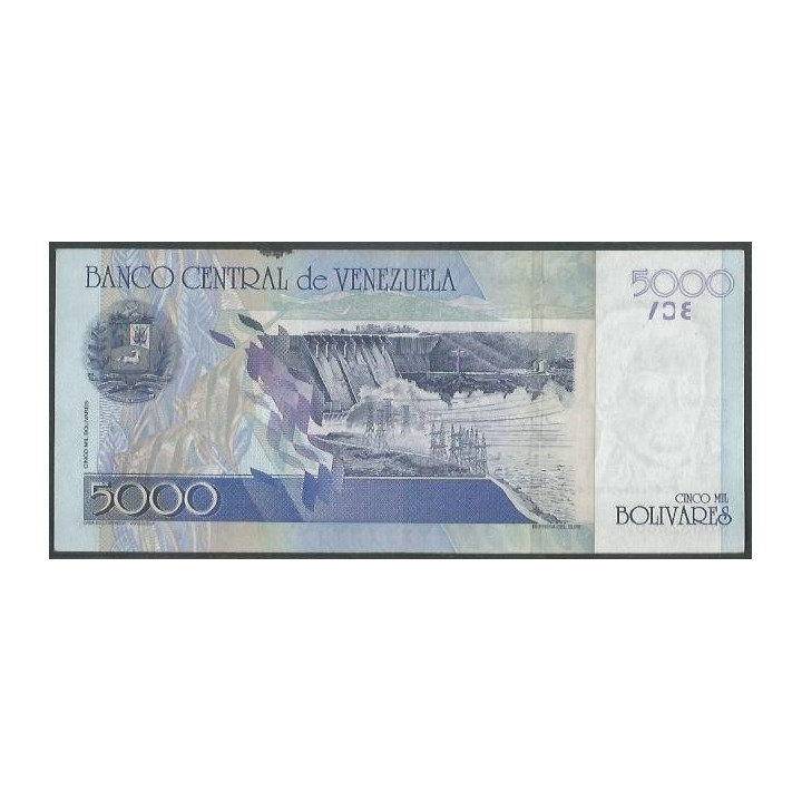 Venezuela 5.000 Bolivares 13 Ago 2002 B 8 Dig P84b reverso