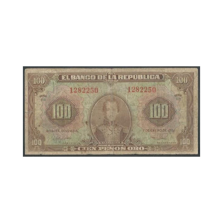 Billete de 100 Pesos 1 Ene 1951 7 Dig BGW290