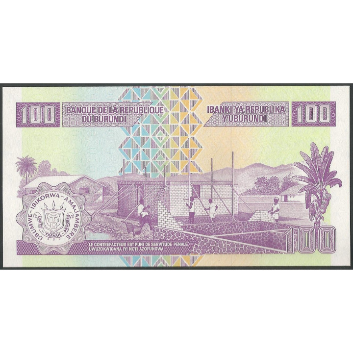 Burundi 100 Francs 1 May 2010 P44a reverso