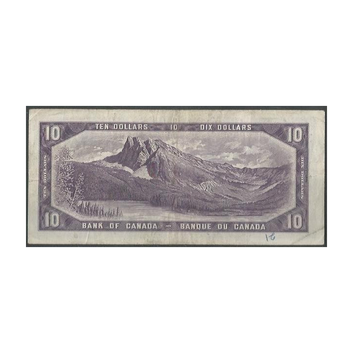 Canada 10 Dollars 1954 (1961-71) P79b reverso