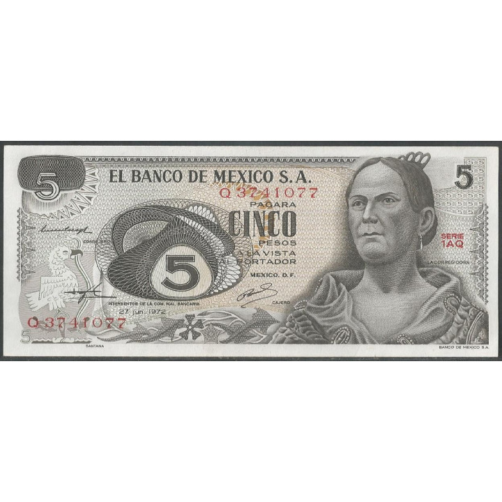 Mexico 5 Pesos 27 Jun 1972 Serie 1AQ P62c
