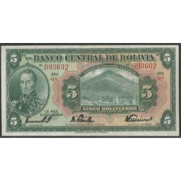Bolivia 5 Bolivianos L 20 Jul 1928 Serie Q8 P120a