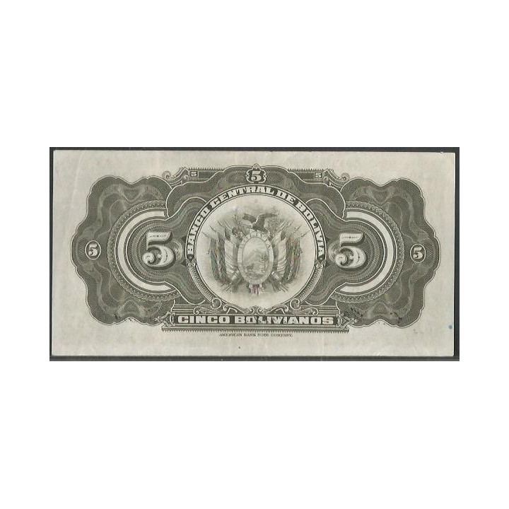 Bolivia 5 Bolivianos L 20 Jul 1928 Serie Q8 P120a reverso
