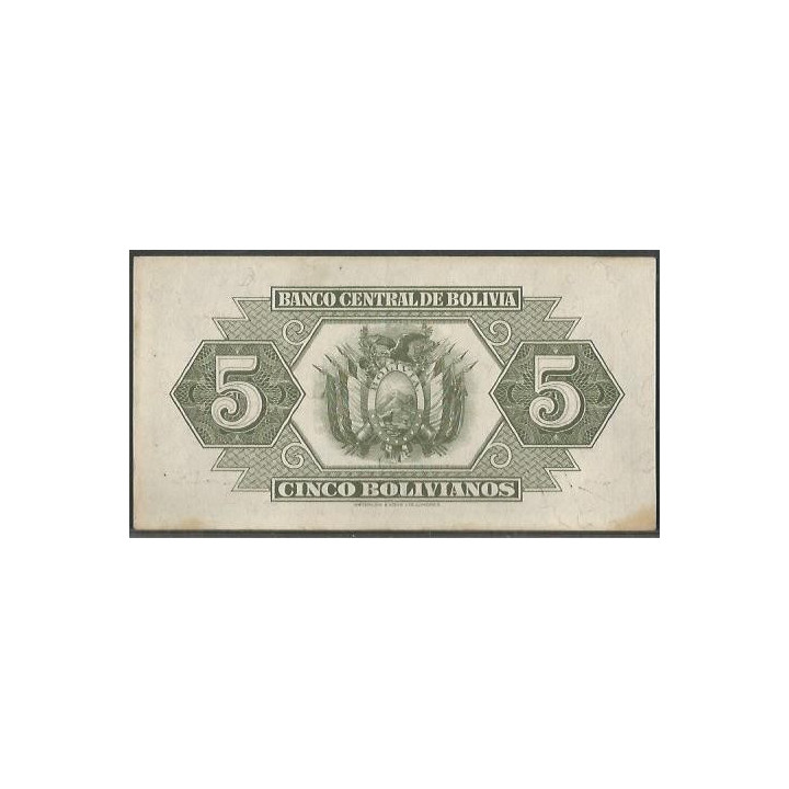 Bolivia 5 Bolivianos L 20 Jul 1928 Serie H4 P129 reverso