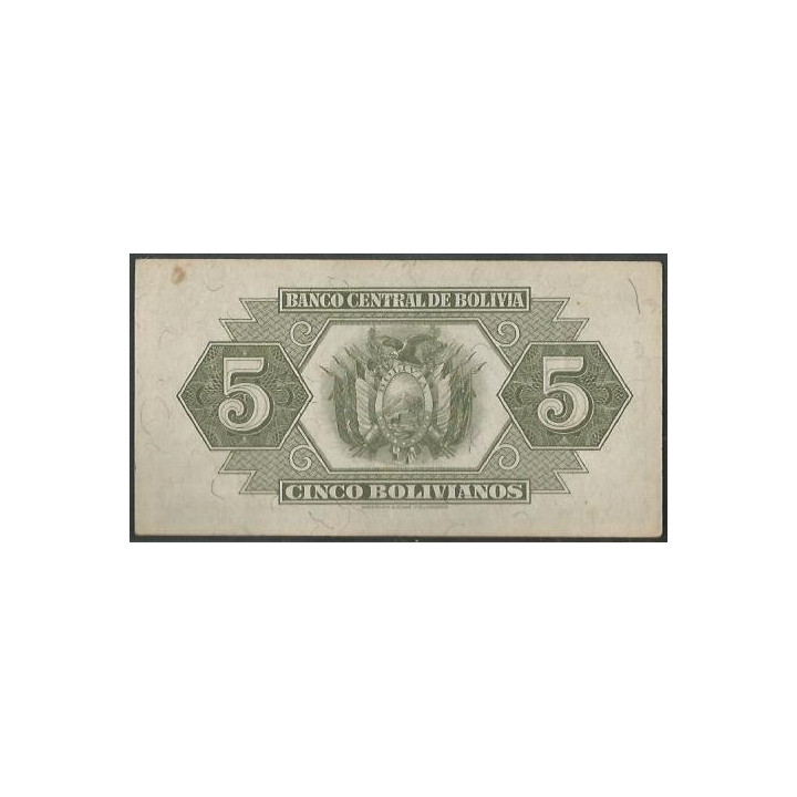 Bolivia 5 Bolivianos L 20 Jul 1928 Serie P2 P129 reverso