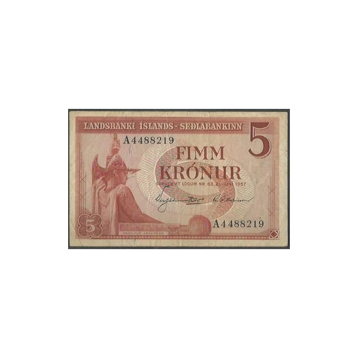 Islandia 5 Kronur 21 Jun 1957 P37a