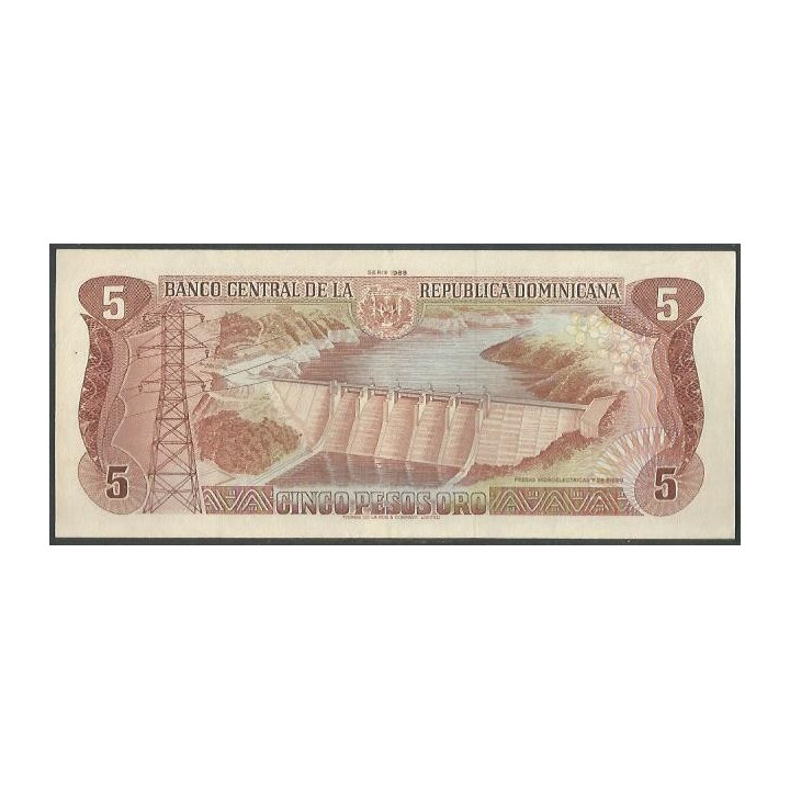 Rep. Dominicana 5 Pesos 1988 P118c reverso