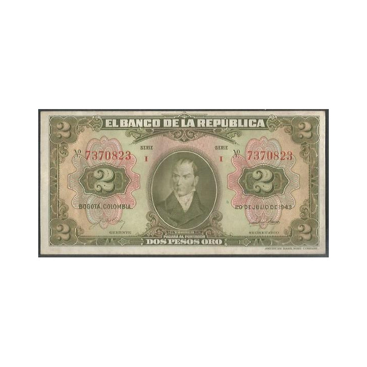 Billete de 2 Pesos 20 Jul 1943 7 Dig BGW085