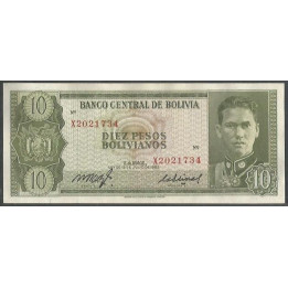 Bolivia 10 Pesos Bolivianos L 13 Jul 1962 Serie X P154a