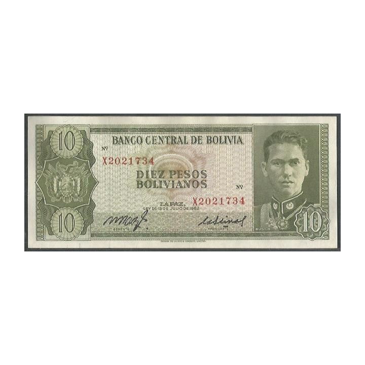 Bolivia 10 Pesos Bolivianos L 13 Jul 1962 Serie X P154a