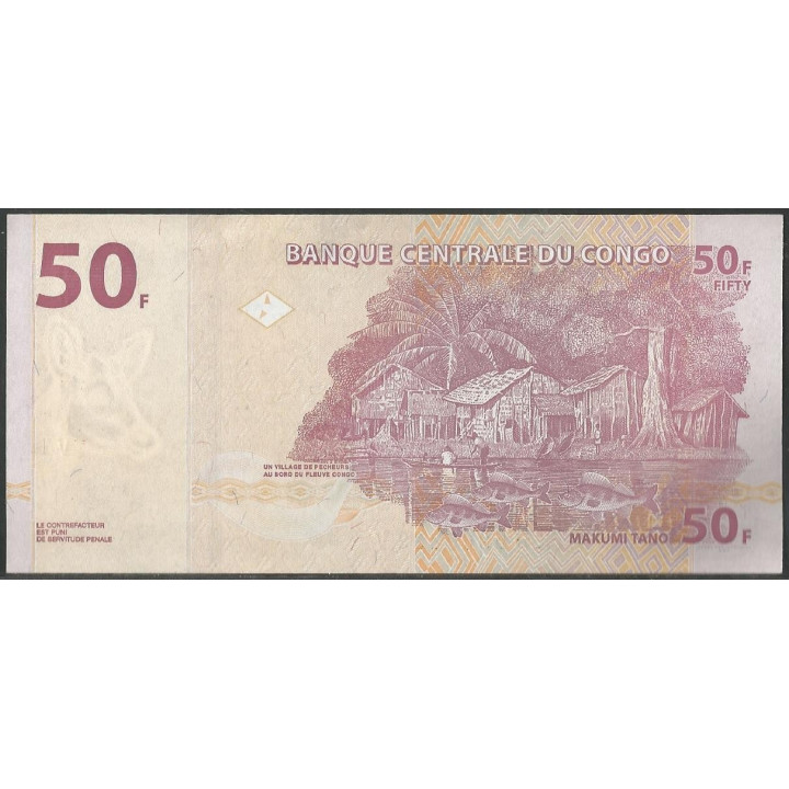 Rep. Democratica del Congo 50 Francs 30 Jun 2013 P97A reverso