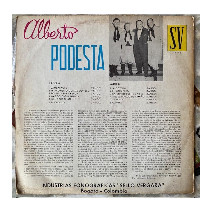 Alberto Podesta Noche de tangos en la Pampa - Colombia reverso