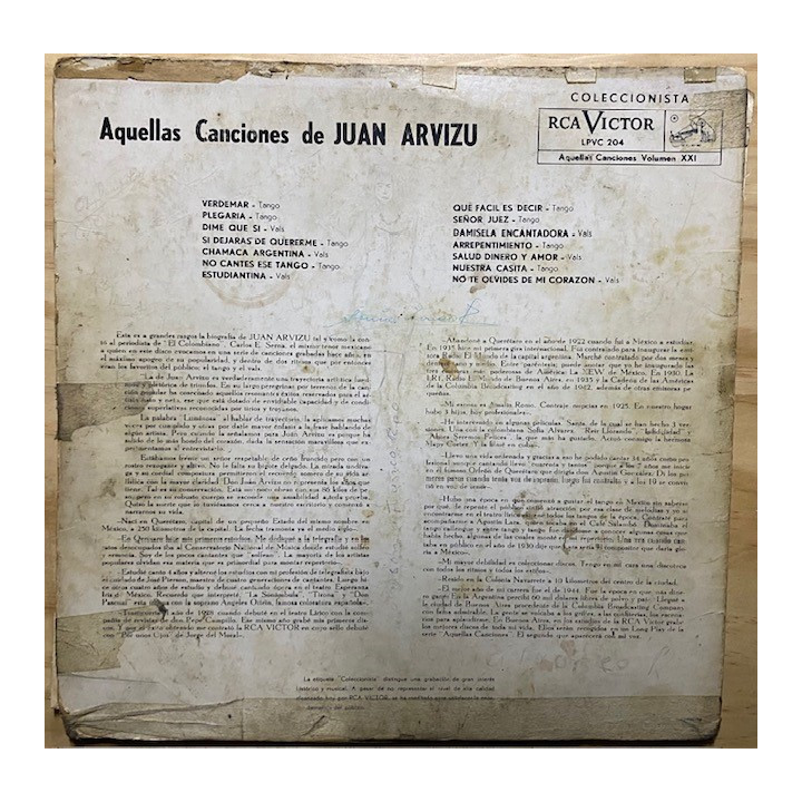 Juan Arvizu Aquellas canciones - Colombia reverso