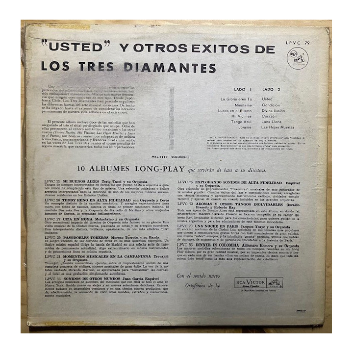 Los tres diamantes Usted y otros exitos - Colombia reverso