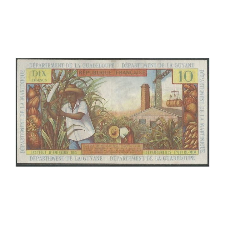 Antillas Francesas 10 Francs ND1964 Firma 2 P8b reverso