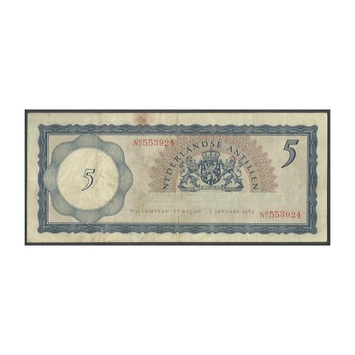 Antillas Holandesas 5 Gulden 2 Ene 1962 P1a reverso