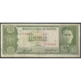 Bolivia 10 Pesos Bolivianos L 13 Jul 1962 Serie G P154a