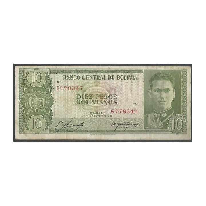Bolivia 10 Pesos Bolivianos L 13 Jul 1962 Serie G P154a
