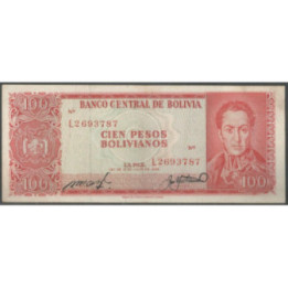 Bolivia 100 Pesos Bolivianos L 13 Jul 1962 Serie L P164c
