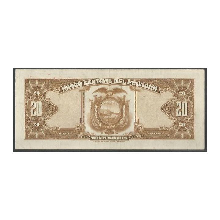 Ecuador 20 Sucres 24 May 1968 KX P103b reverso