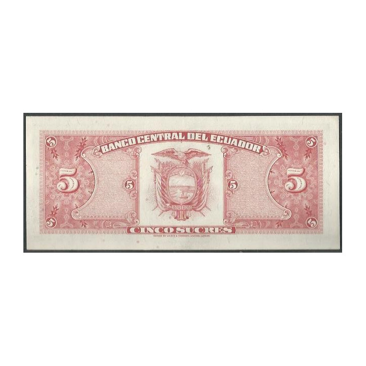 Ecuador 5 Sucres 27 Feb 1970 HI P113b reverso