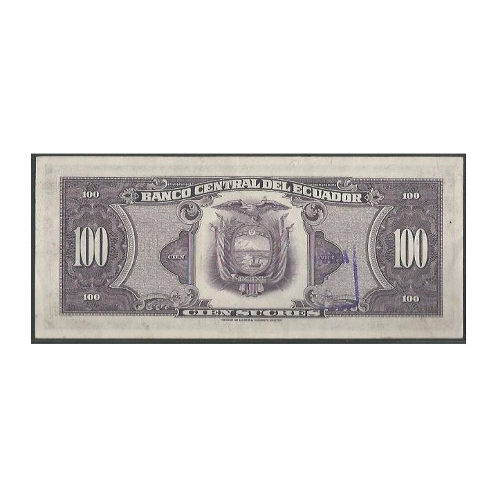 Ecuador 100 Sucres 20 May 1971 UB P118a reverso