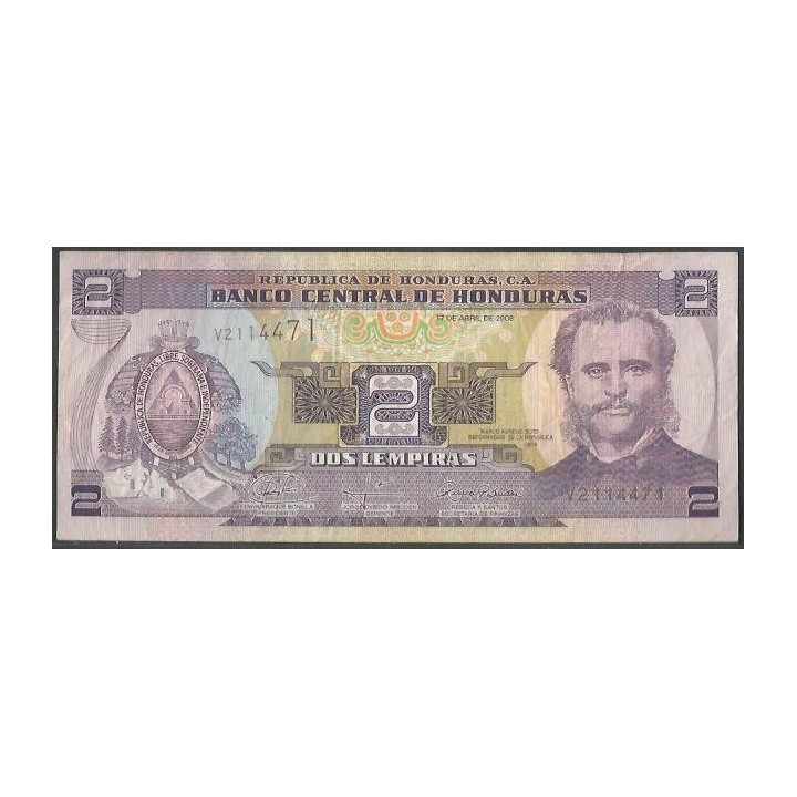 Honduras 2 Lempiras 17 Abr 2008 P80Ag